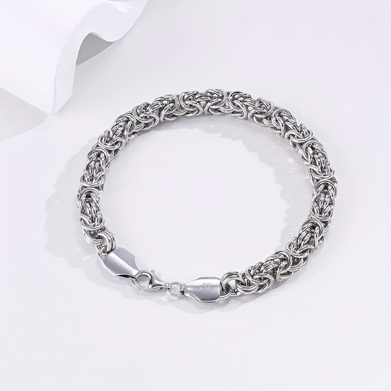 925 Silver Hip Hop Italian Byzantine Bracelet Solid Cut Braided